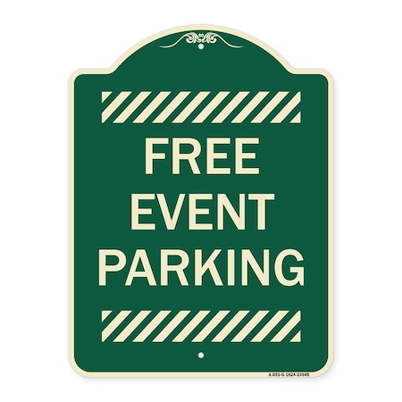 Designer Series Free Event Parking, Green & Tan Heavy-Gauge Aluminum Architectural Sign